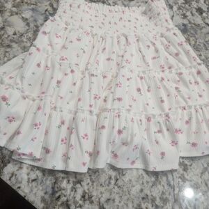 Pink Lily White Mini Skirt with Pink Floral Print